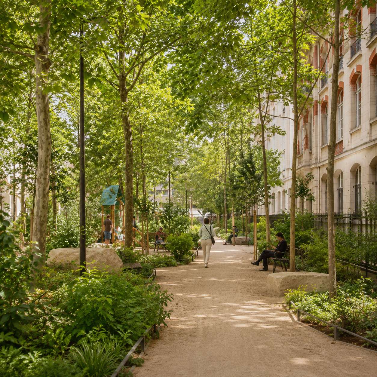 Le jardin de l'avenue de Bouvines, inauguré en juin 2026, devant l'adresse OKDOM