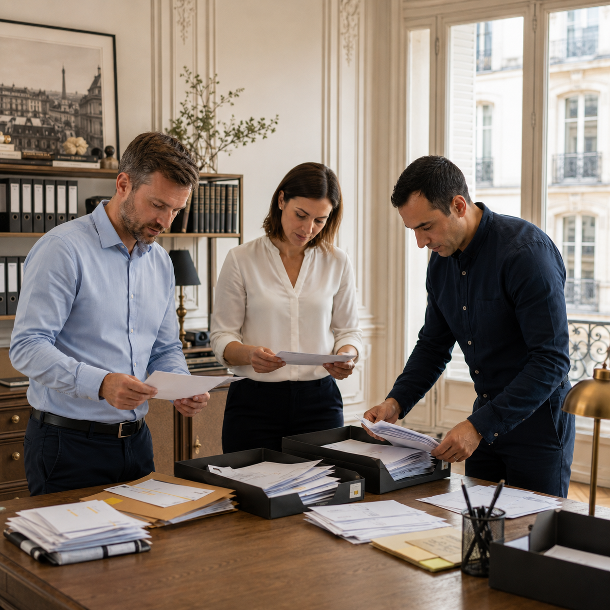 L'équipe OKDOM trie et numérise le courrier dans un bureau parisien