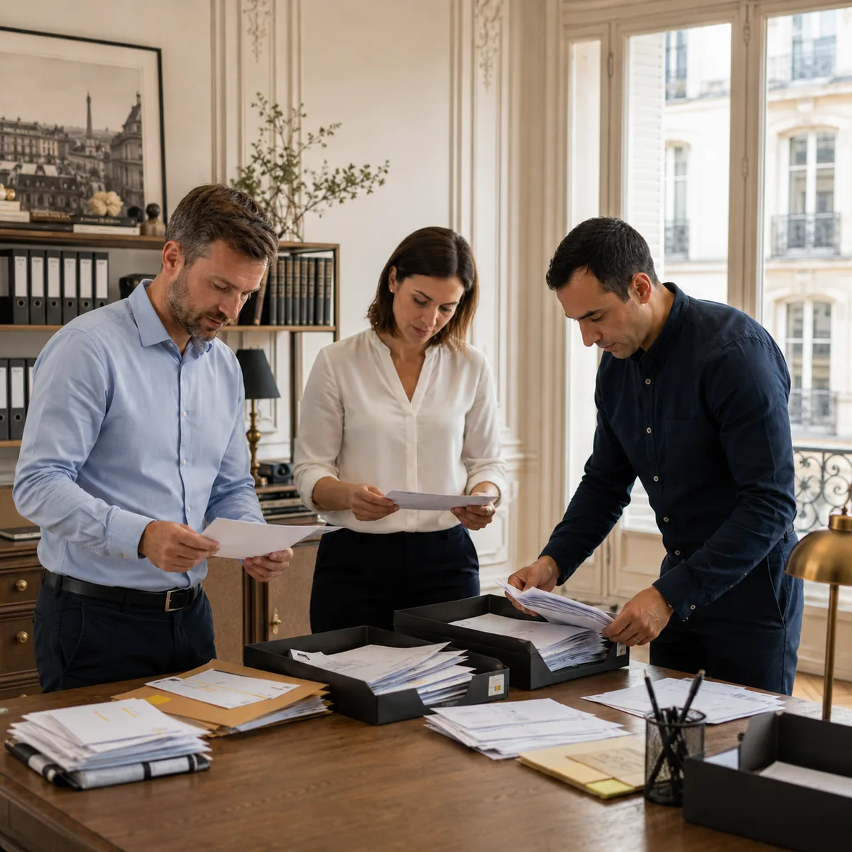 L'équipe OKDOM trie et numérise le courrier dans un bureau parisien